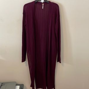 Free People Burgundy Ribby Rib Duster Cardigan Sweater- Size M